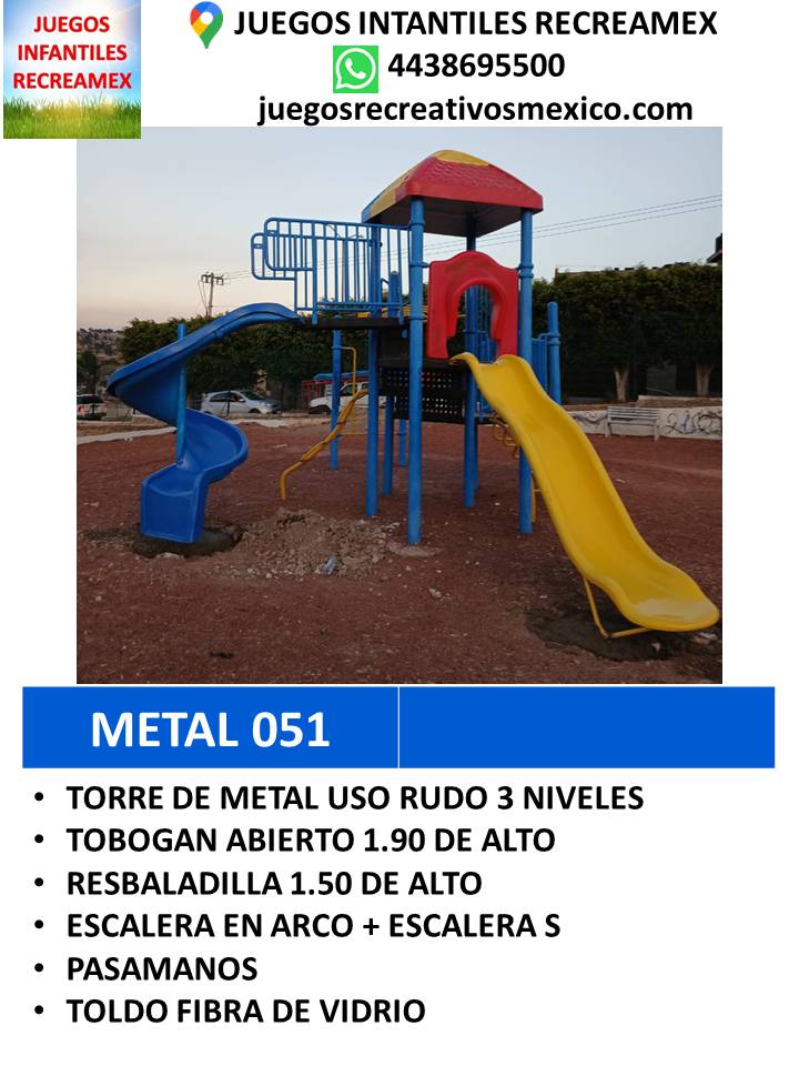 modulo de metal con resbaladilla, tobogan, escalera en arco, pasamanos